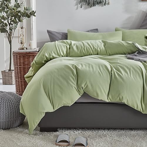Miniatura 4 de Juego de edredón verde claro, tamaño King, juego de ropa de cama verde salvia sólido, ligero para mujer, suave y ligero, manta verde menta claro,