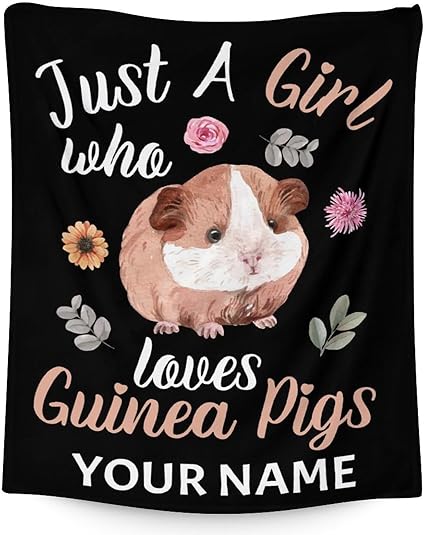 Personalized Guinea Pig Blanket Gifts with Name - 30x40 Inches Cute Throw for Girls - Black Soft Fuzzy Blankets for Couch & Office