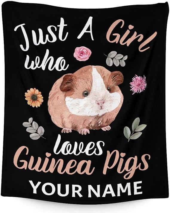 Personalized Guinea Pig Blanket Gifts with Name - 30x40 Inches Cute Throw for Girls - Black Soft Fuzzy Blankets for Couch & Office