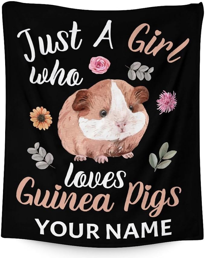 Personalized Guinea Pig Blanket Gifts with Name - 30x40 Inches Cute Throw for Girls - Black Soft Fuzzy Blankets for Couch & Office