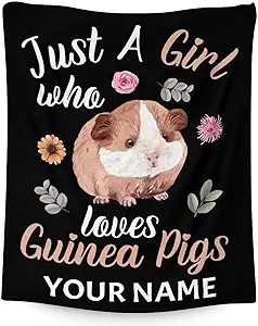 Personalized Guinea Pig Blanket Gifts with Name - 30x40 Inches Cute Throw for Girls - Black Soft Fuzzy Blankets for Couch & Office