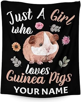 Personalized Guinea Pig Blanket Gifts with Name - 30x40 Inches Cute Throw for Girls - Black Soft Fuzzy Blankets for Couch & Office
