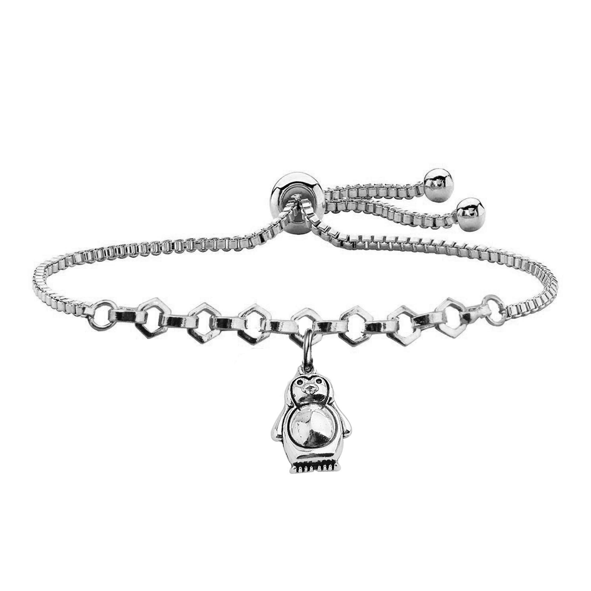 Penguin Love Gift Penguin Charm Slider Bracelet Animal Jewelry Daughter Gift (silver)