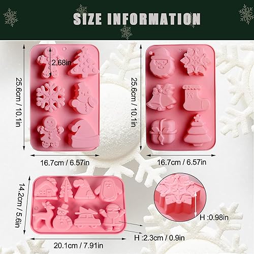 Miniatura 2 de Paquete de 3 moldes de silicona de Navidad para hornear, moldes de silicona para Navidad, moldes de jabón para chocolate, gelatina, muñeco de nieve,
