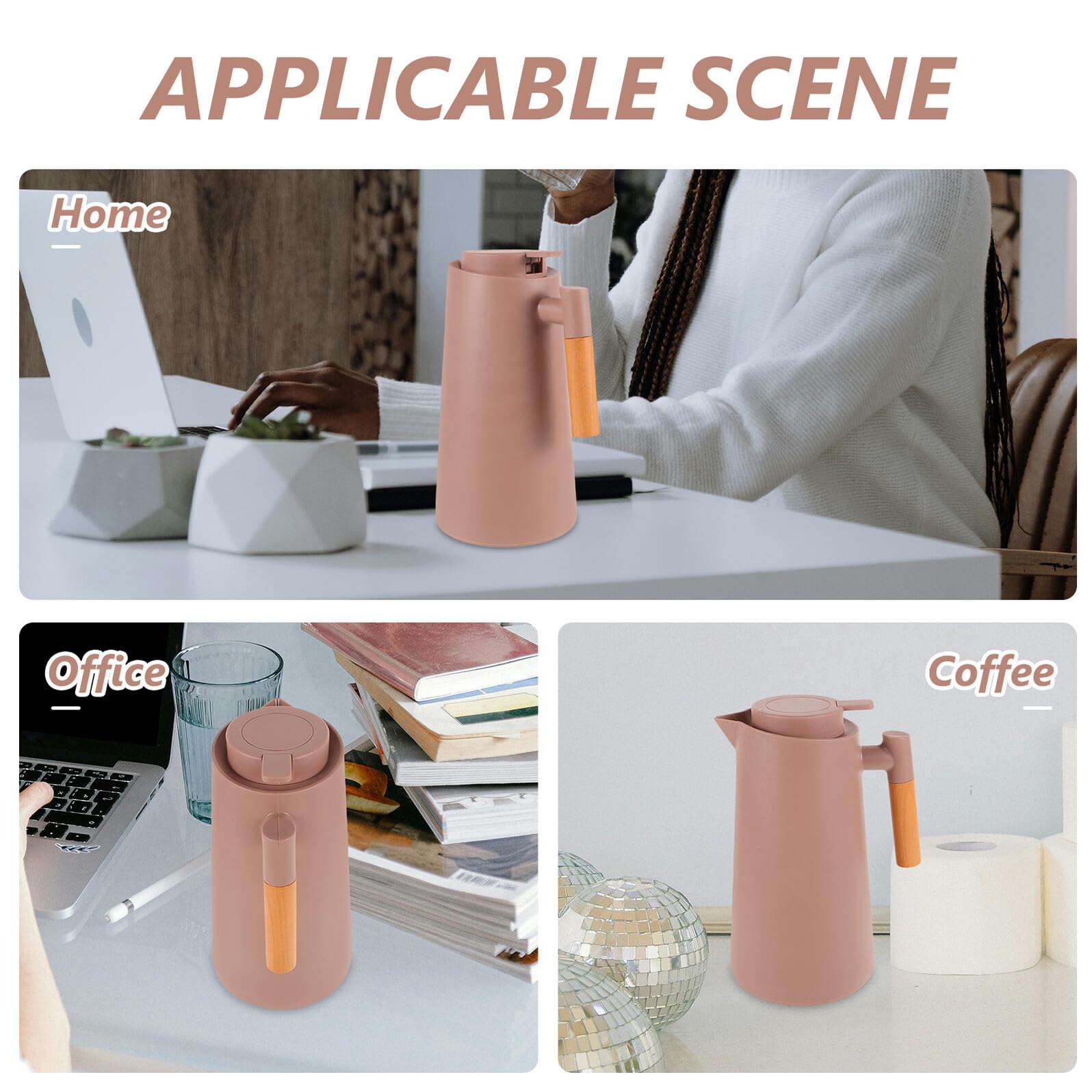 Vakuumisolierte Thermoskanne Glas Innenmantel 1l mit Deckel für Kaffee und Getränke Langlebige Warmhalteflasche für Büro Camping und Reisen