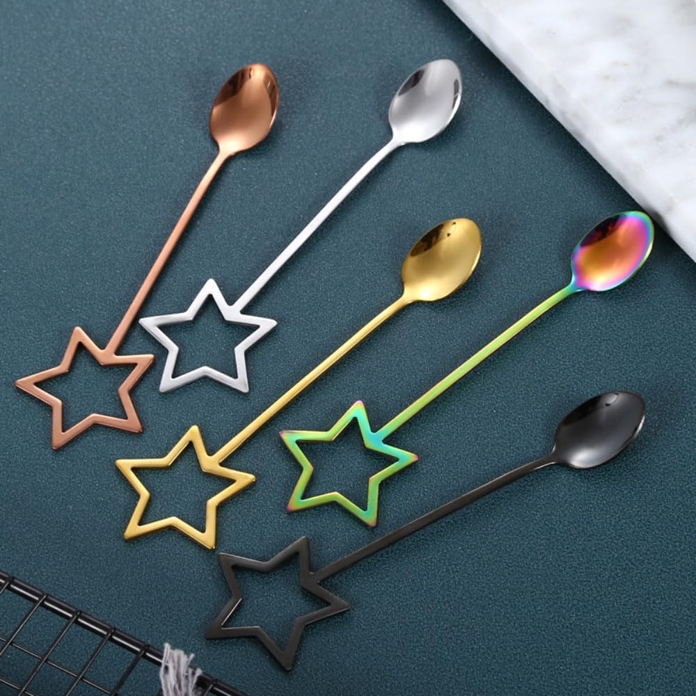 (5 Pieces) Stainless Steel Spoon Five-Pointed Heart Cute Coffee Metal Stirring Dessert Ice Cream