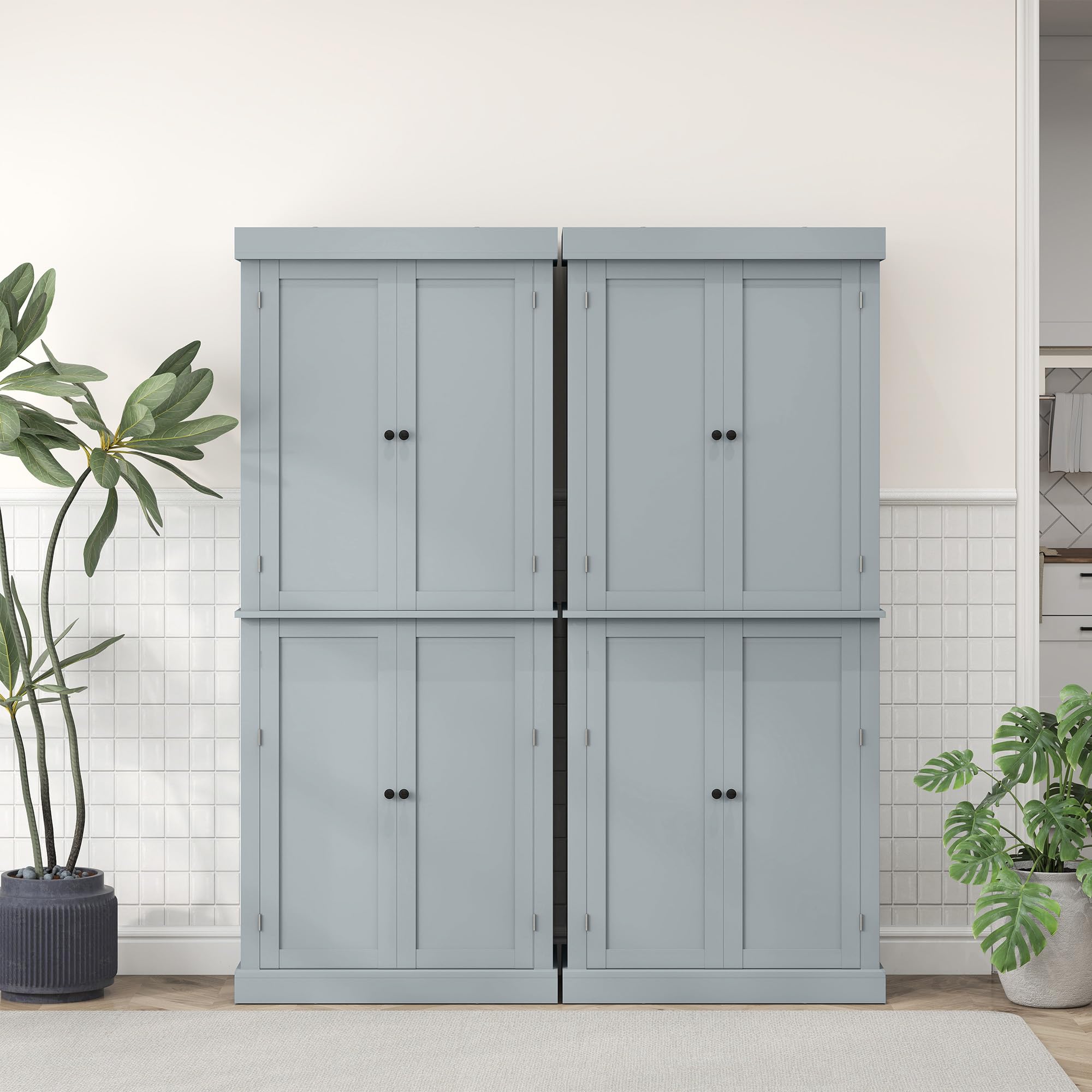 HOMCOM Armoire de Cuisine Vaisselier Style Moderne 76 x 40,5 x 184 cm Gris | Buffet Cuisine, Meuble de Rangement, avec Placards, Étagères Réglables, pour Salle à Manger, Salon