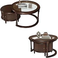 Vista 12 de LKTART Mesa auxiliar anidable para sala de estar, mesas de centro redondas de madera maciza de vidrio templado con almacenamiento, mesa central