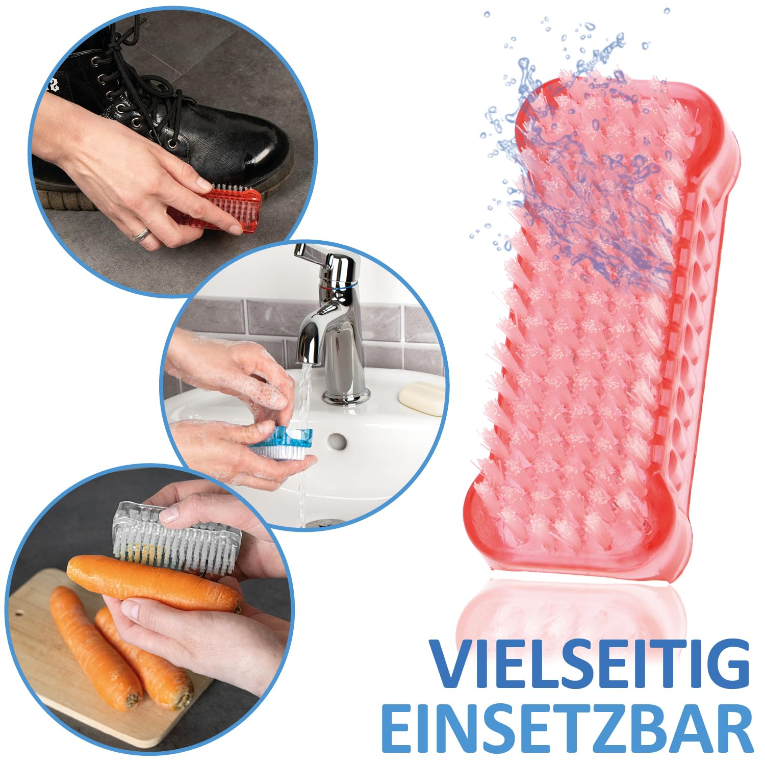 6X Spazzola per Il Lavaggio delle Mani - Spazzola per Unghie in plastica - Spazzola per Le Mani a Doppia Faccia - Spazzola per la Pulizia di Mani e Unghie (Rosso/Grigio/Blu - 6 Pezzi)