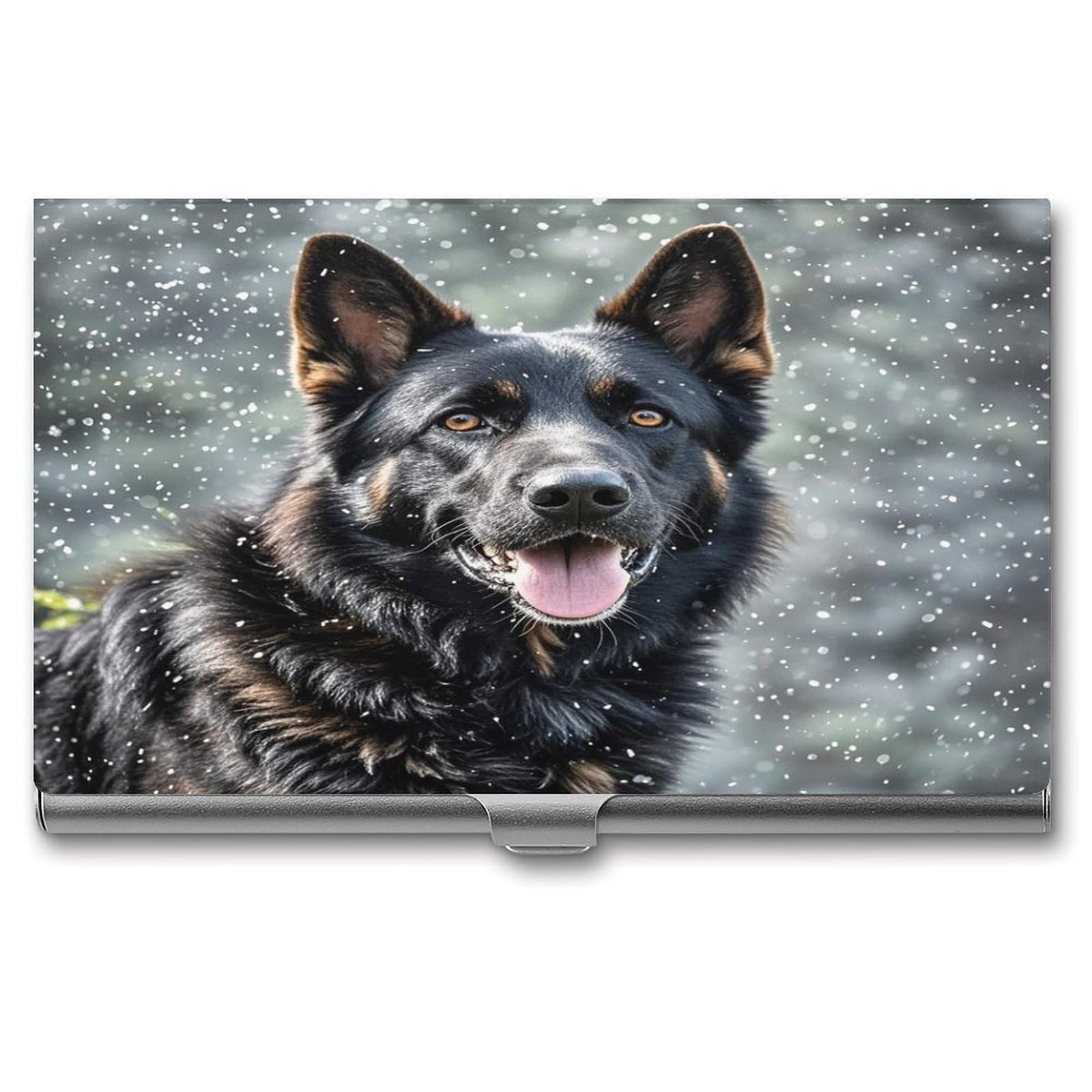 Lzqpoeas Men's Style Black German Shepherd Dog Business Card Holder Aluminum Alloy Flip Cover Slim Name Cards Case Lightweight Business Name Card Holder Case Portable Purse Name Cards Holder