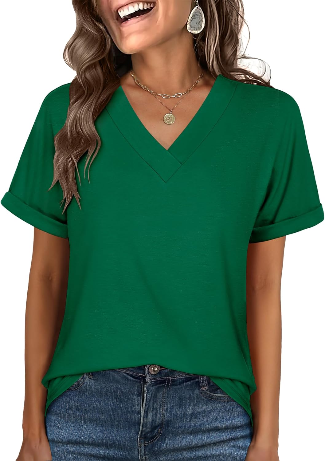 ANRABESS Womens T Shirts Short Sleeve V Neck Shirts Summer Loose Fit Dressy Tops Business Casual Blouses 2026 Basic Tees