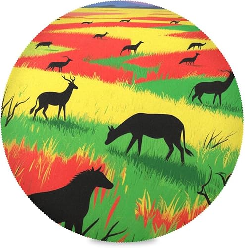Colorful Grass Animal Silhouette Round placemats Heat Resistant placemats Easy to Clean Waterproof manteles para platos 15.4x15.4in Set of 6