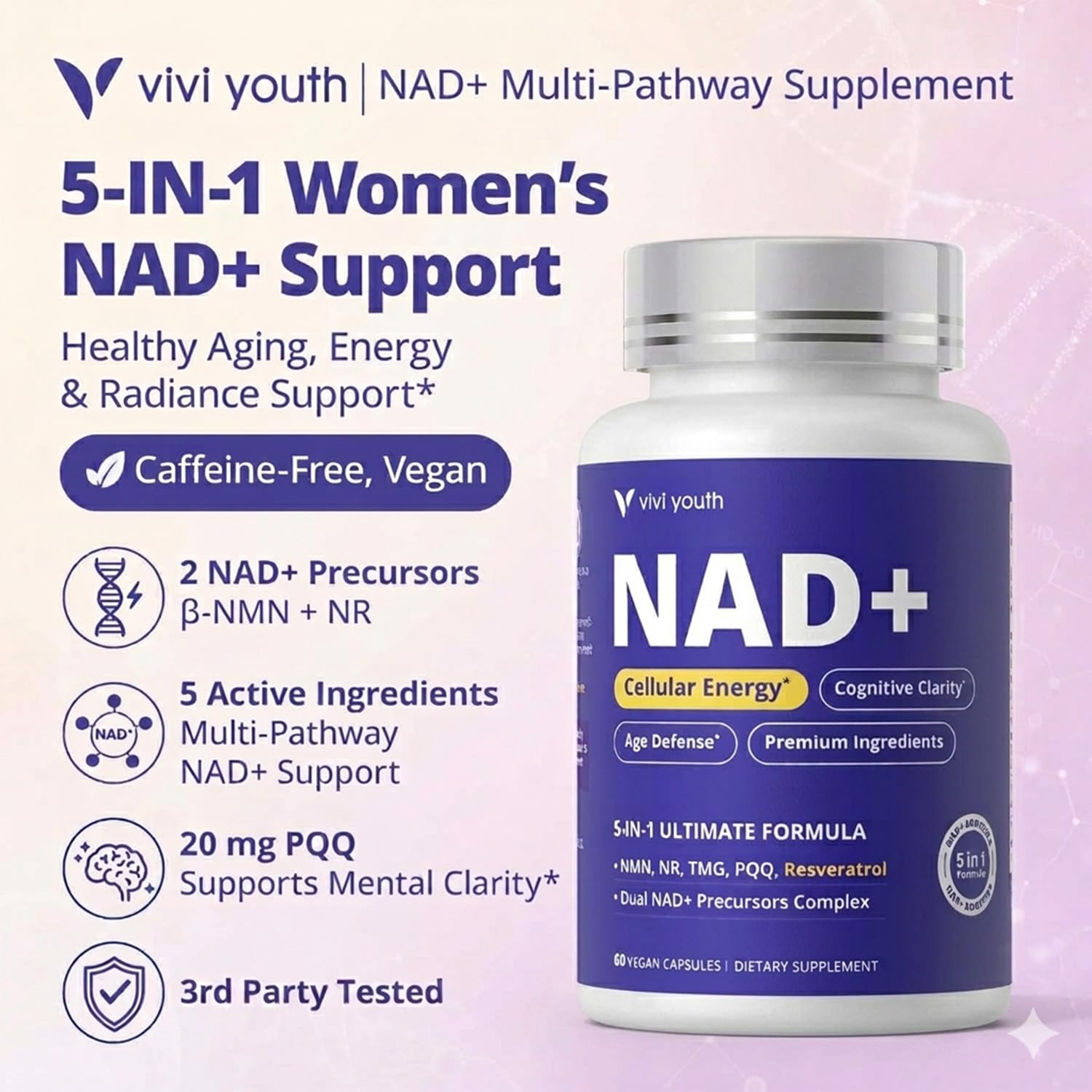 NAD+ Supplements for Women — NMN 250mg, NR 100mg, Resveratrol — Amazon image 2