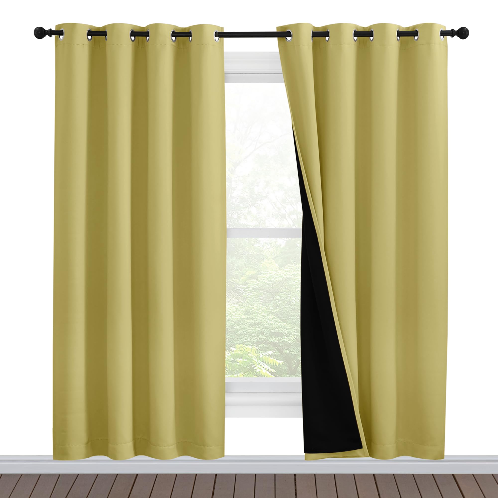 NICETOWN Paler Yellow Full Shade Curtain Panels, Pair of Energy Smart &amp; Noise Blocking Out Blackout Drapes for Dining Room Window, Thermal Insulated Guest Room Lined Window Dressing, 55 x 78 inch