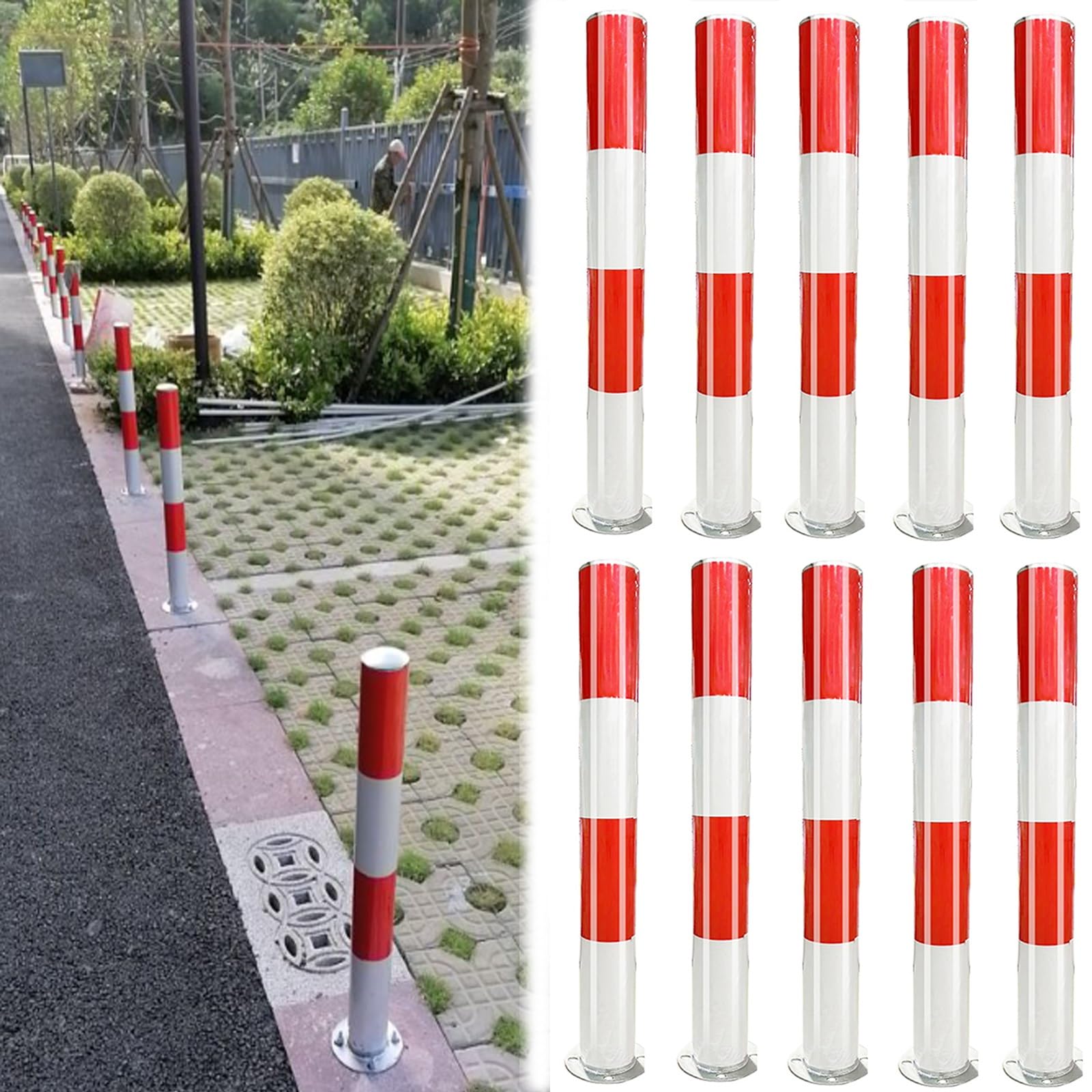 GHHVFEC 10-Pack Metal Safety Bollards for Road Traffic Management – Ideal for Construction Sites Parking Areas and Traffic Marking and Visible Traffic Safety Posts