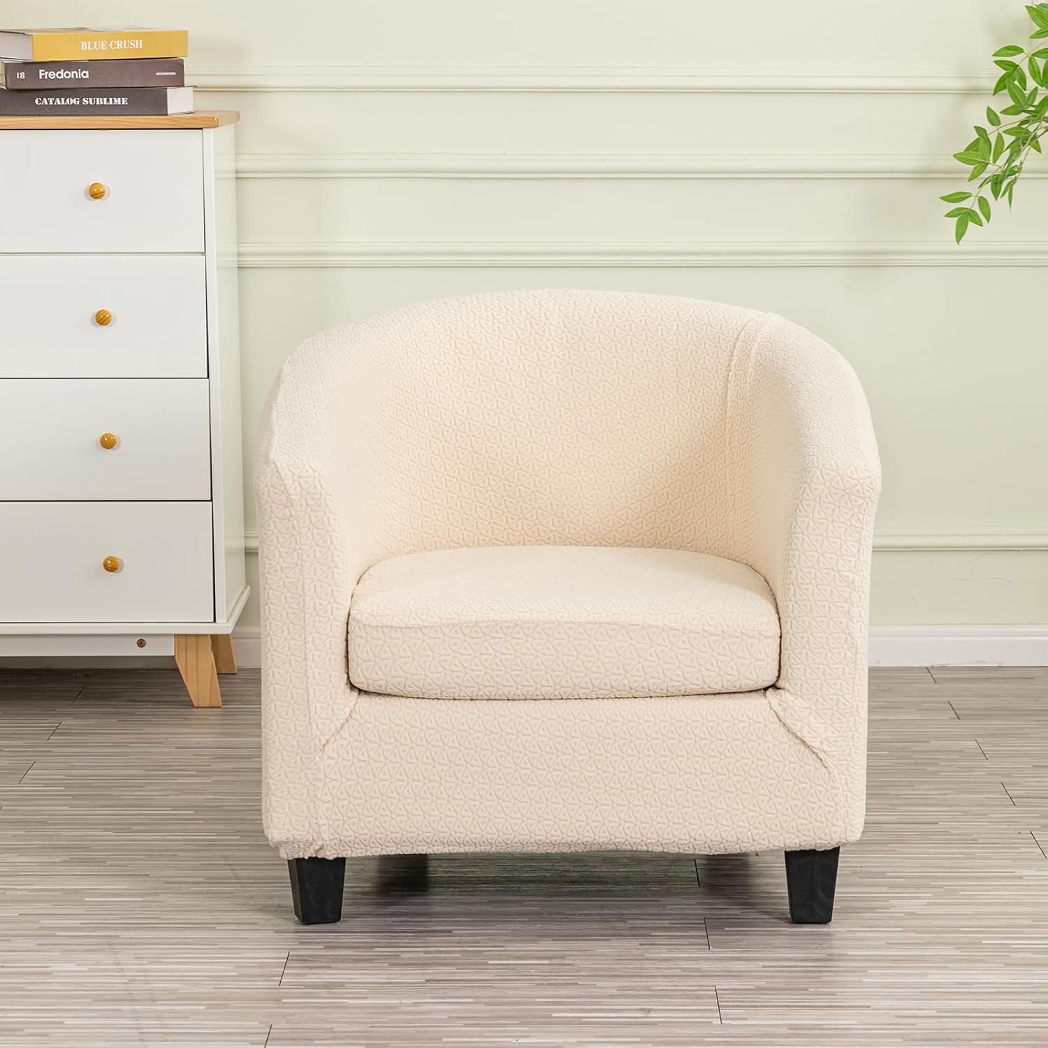 NILUOH Stretch Club Chair Slipcover 2-Piece Set for Barrel & Tub Chairs, Soft Armchair Cover - Removable Washable Furniture Protector, Living Room Armchair Cover,Off-White