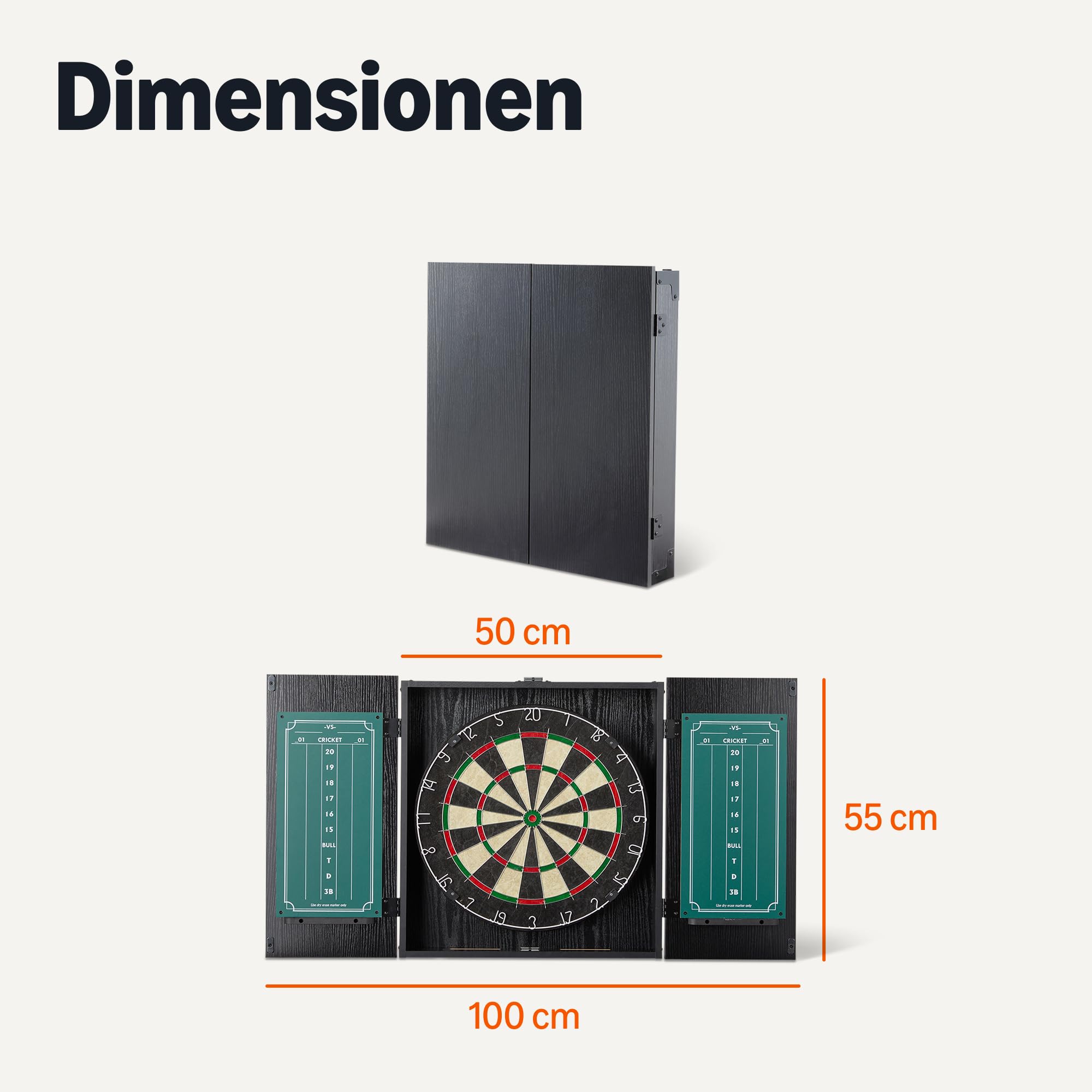 Amazon Basics Dartboard Schrank-Set mit 6 Stahlspitzen-Darts – Selbstheilende Sisalfasern, Integrierte Anzeigetafel, Komplettes Befestigungsset, 55,2cm x 50,2cm, Schwarz