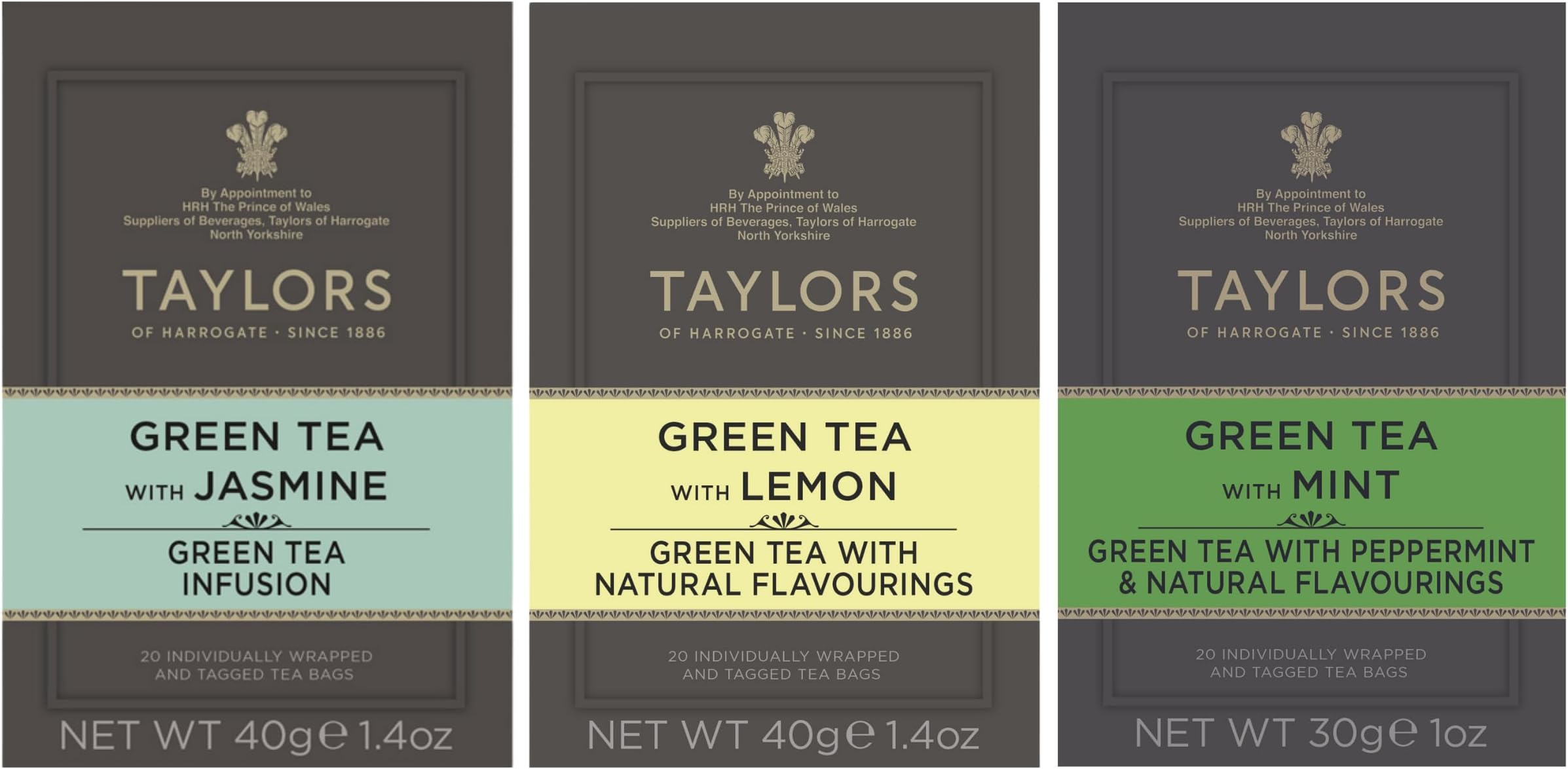 Green Tea Variety Pack, Individually Wrapped Bags, Jasmine, Lemon, Mint 20 Count (Pack of 3), Caffeinated, Enjoy Hot or Iced, 60 Teabags