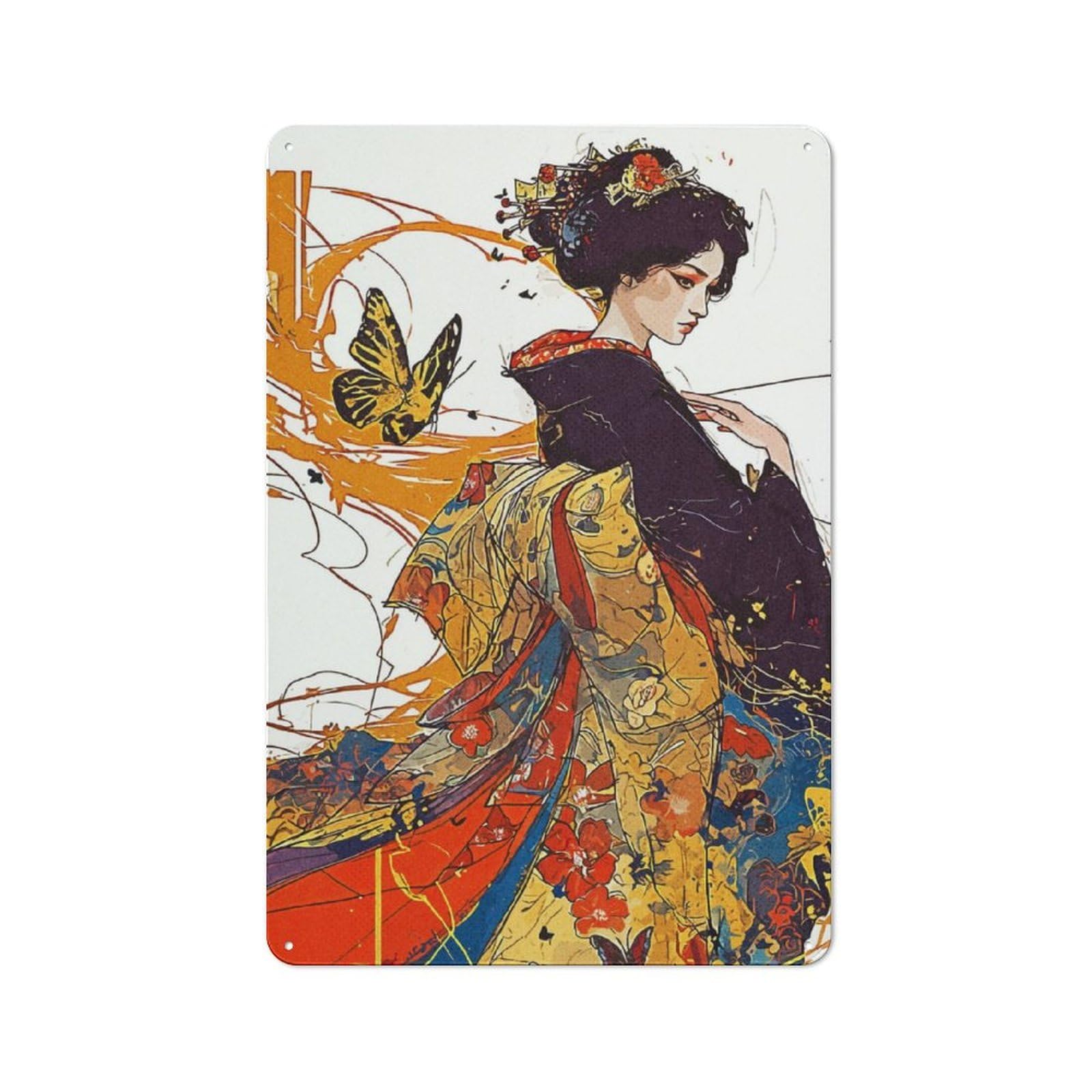 Junmoney Beautiful Geisha Tin Wall Plaque 30X20cm With For Pub Or Café, For Collectors Of Retro Metal Wall Decor