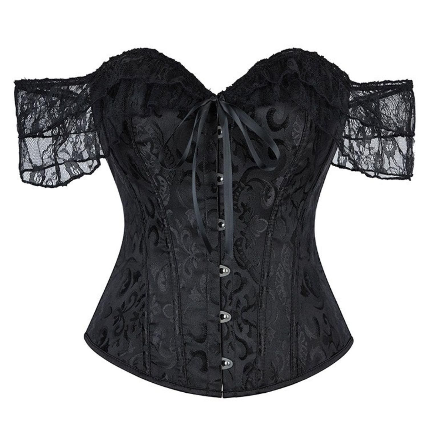 Women's Lace Up Floral Jacquard Solid Fish Boned satin overbust Corsets Boned Overbust Corset Bustier Lingerie Bodyshaper Top Pleated Corselet Waist Bustier Top-image-28