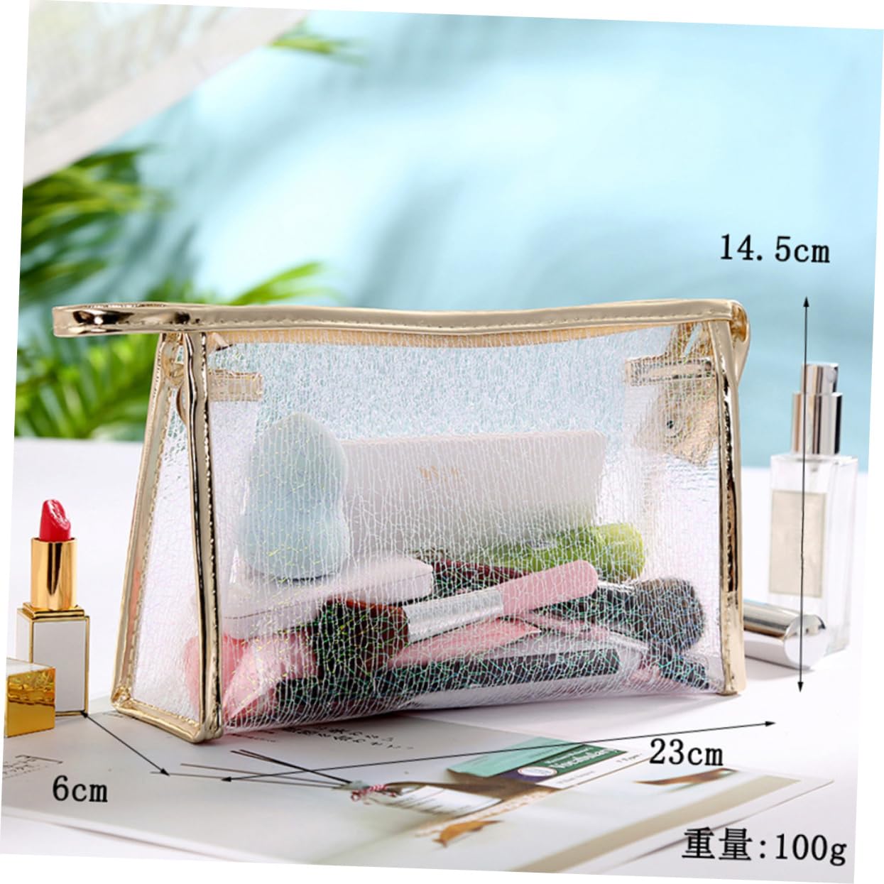 Gatuida 3 pezzi Borsa Makeup Trasparente Organizer Multifunzionale con Cerniera per Cosmetici e Toiletries Set Viaggio Tpu Jelly Bianco Oro