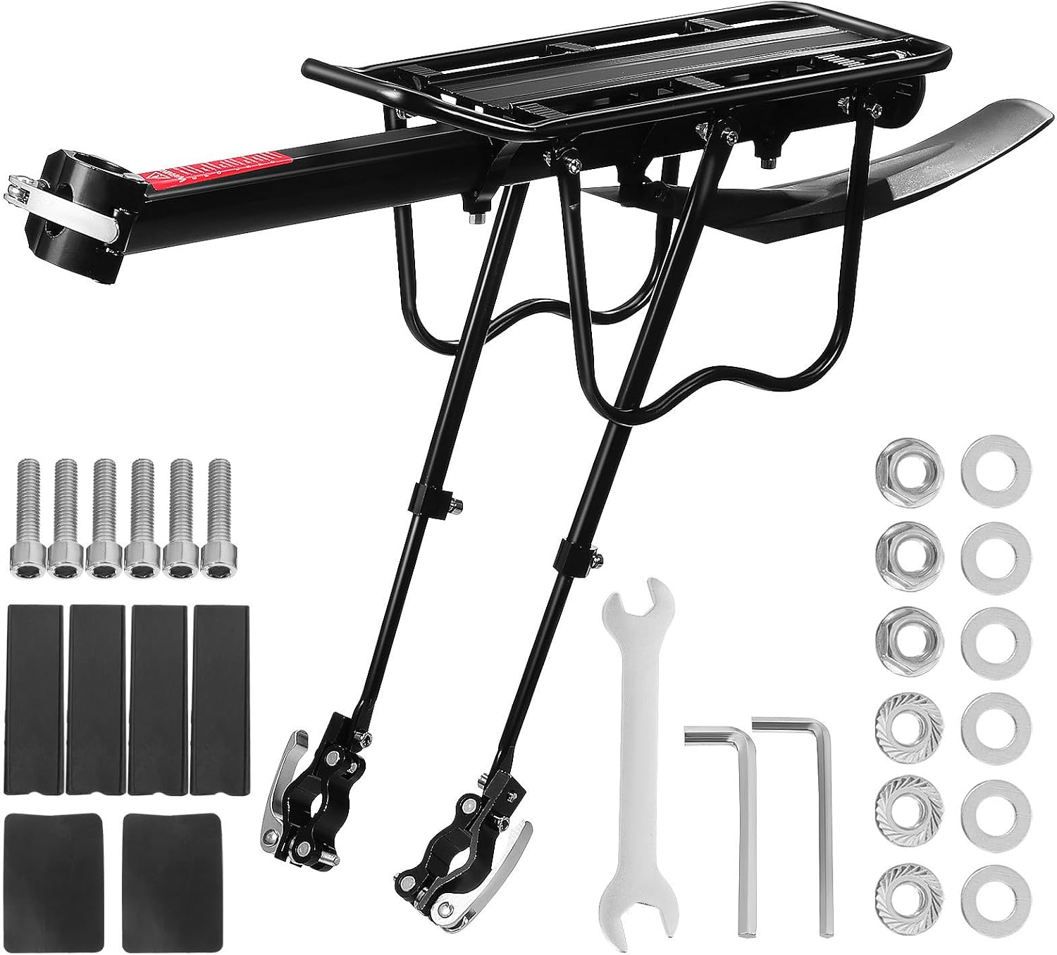 Quick Release Rear Bike Rack for Mountain Bike with Aluminium Alloy Construction and Mudguard, Lightweight Bicycle Cargo Rack Mount for Seat Posts Under 32mm, Supports to 25kg