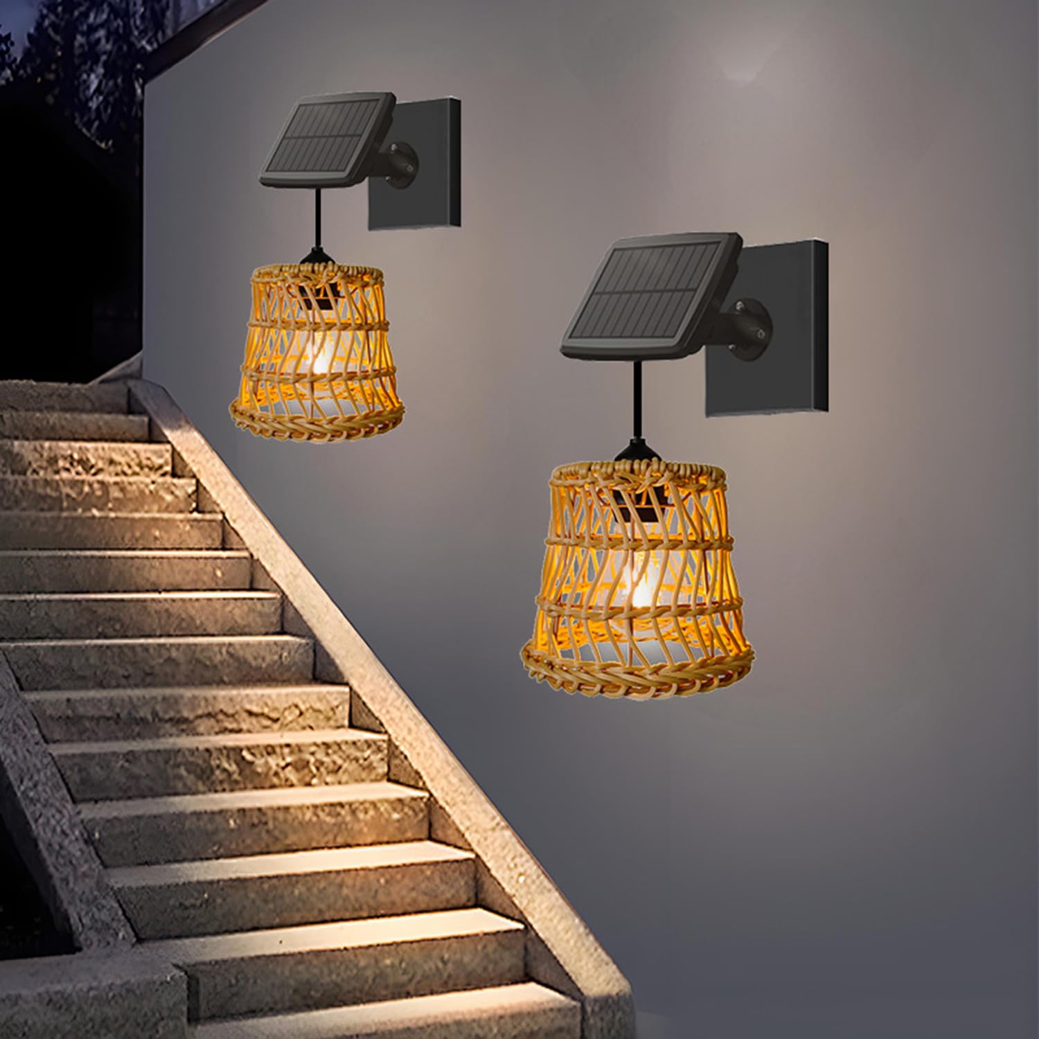 OOWOKS Solarlampen für Außen mit Bewegungsmelder 2 Stück Hängend Wandleuchte Außen mit 4 Modi IP44 Wasserdicht Vintage Hängelampe ohne Strom mit Solarpanel 3000K für Balkon Garten Terrasse
