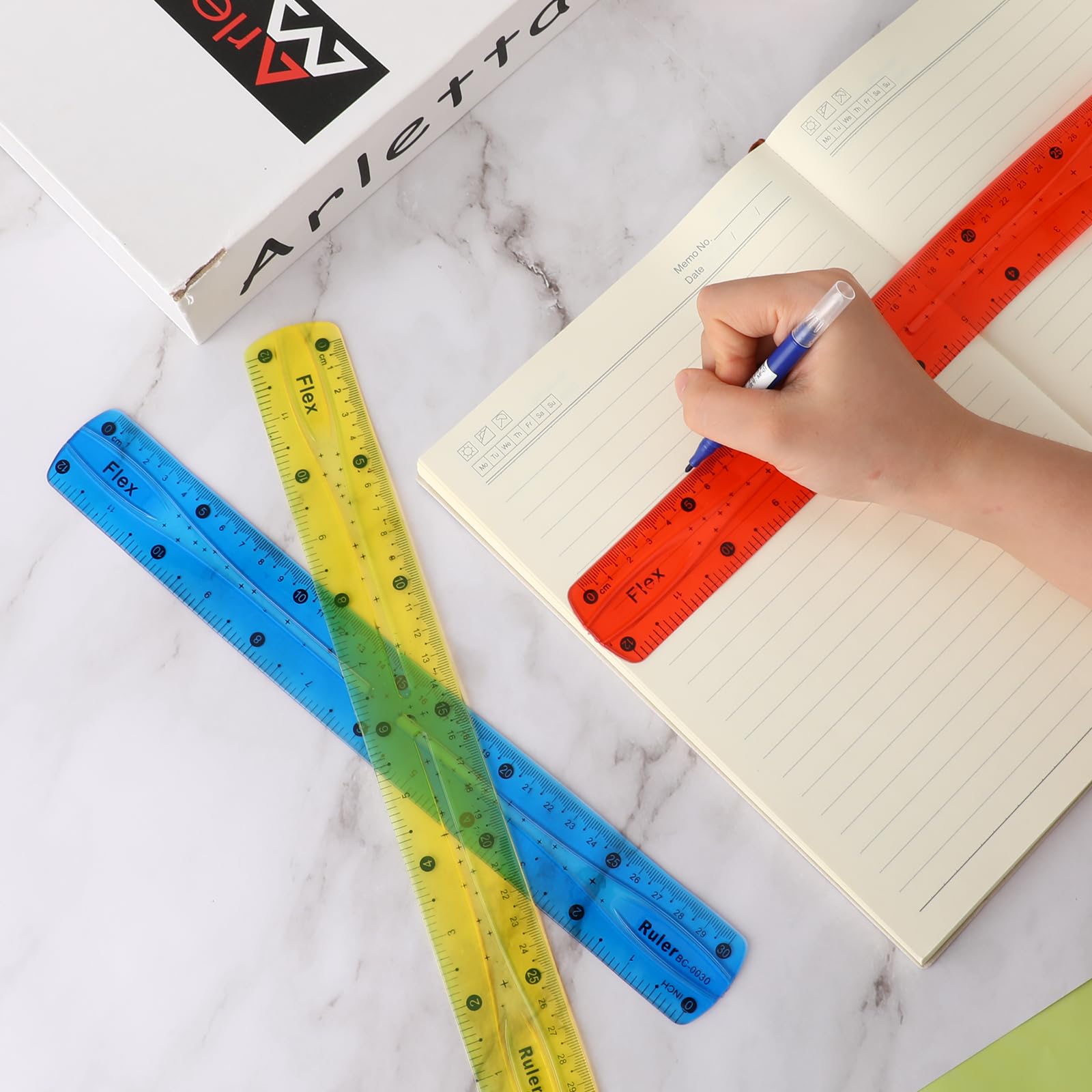3Pcs Flexible Ruler, 12 Inch Translucent Plastic Rulers Shatterproof Bendy Rulers with Inches and Centimeters Soft Bendable Rulers for Kids Adults Classroom School Home Office (Red Yellow Blue) - Image 3