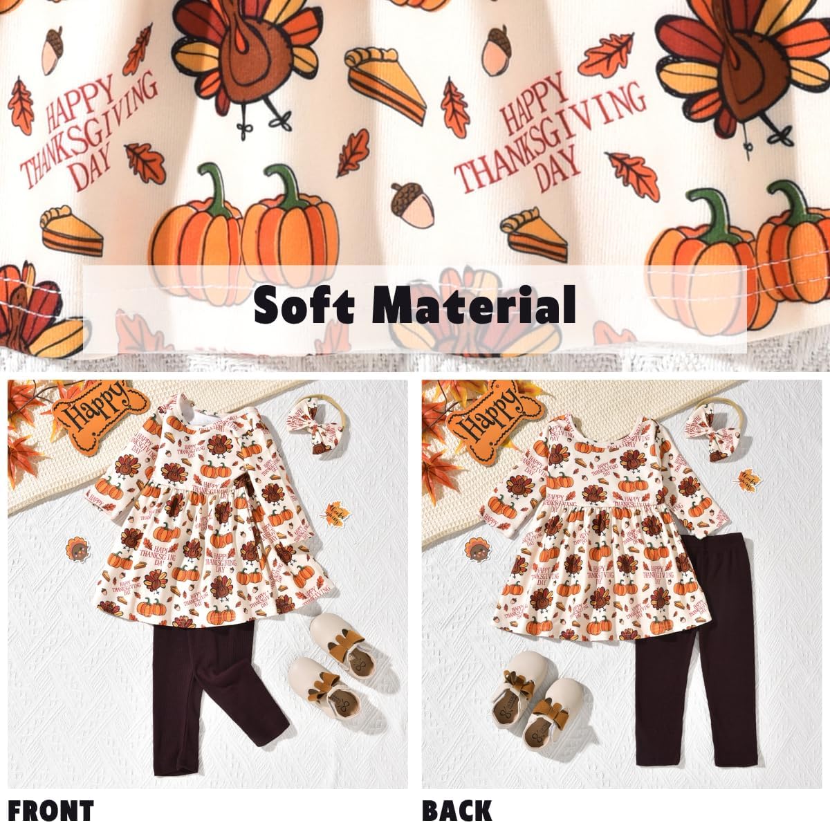 Aalizzwell Toddler Girls Floral Tunic Outfit for Fall Winter - Image 3