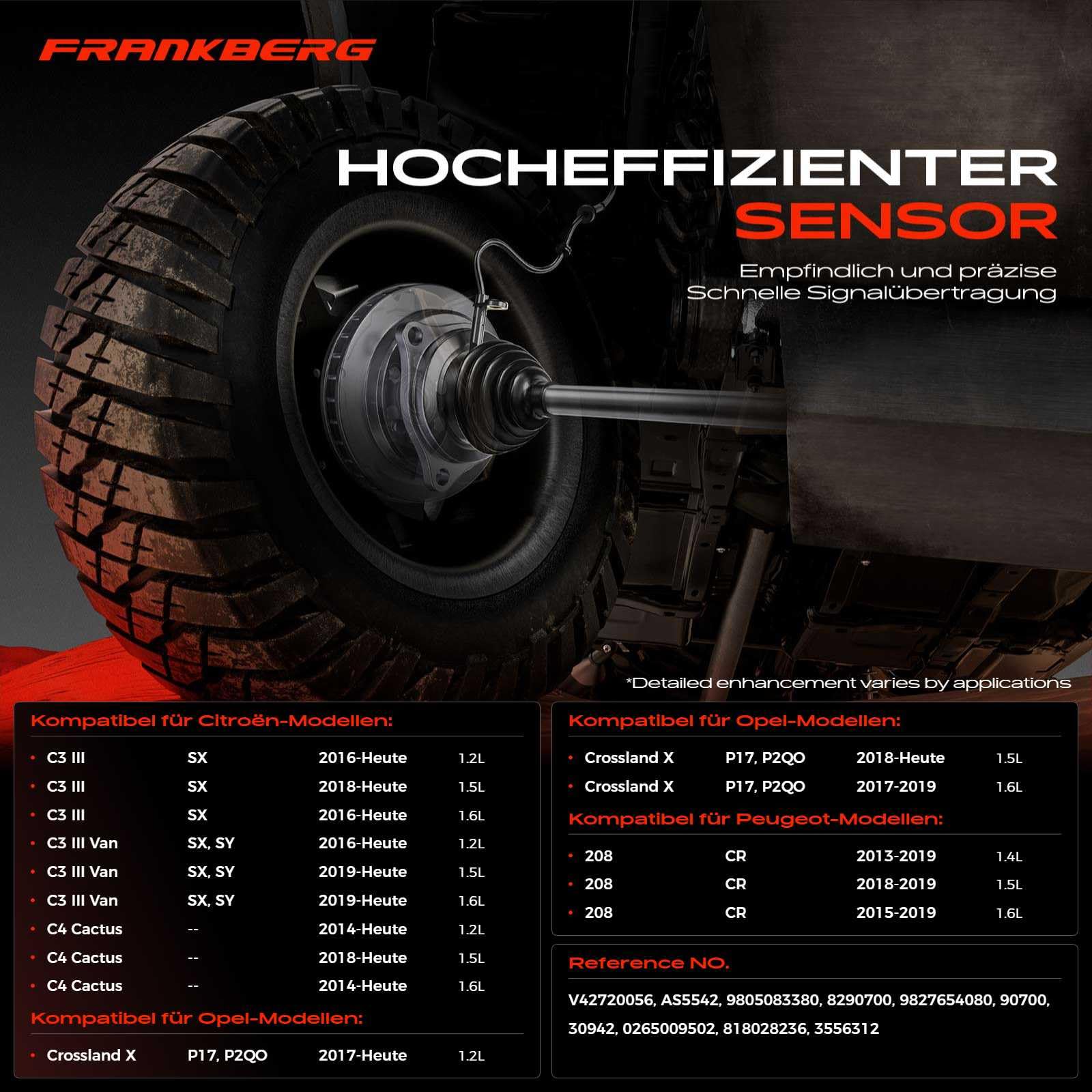 Frankberg 2x Sensori Velocità Ruota Sensore ABS 2-Poli Compatibile con 208 I CA CC 2008 I CU C3 III SX C3 Aircross II 2C 2R C4 Cactus Replace# 3556312