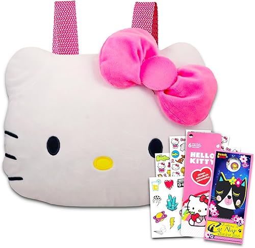 Hello Kitty Conjunto de bolso para niñas, paquete de regalo de Hello Kitty con bolso de felpa Hello Kitty con correas ajustables más calcomanías de