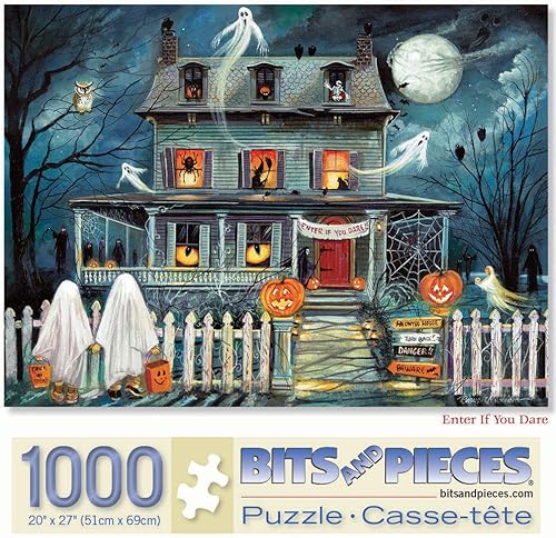 Bits and Pieces – 1000 Piece Jigsaw Puzzle for Adults – Enter If You Dare’ - Haunted House Halloween Jigsaw Puzzle by Artist Ruane Manning, Completed Puzzle Size: 20" x 27"