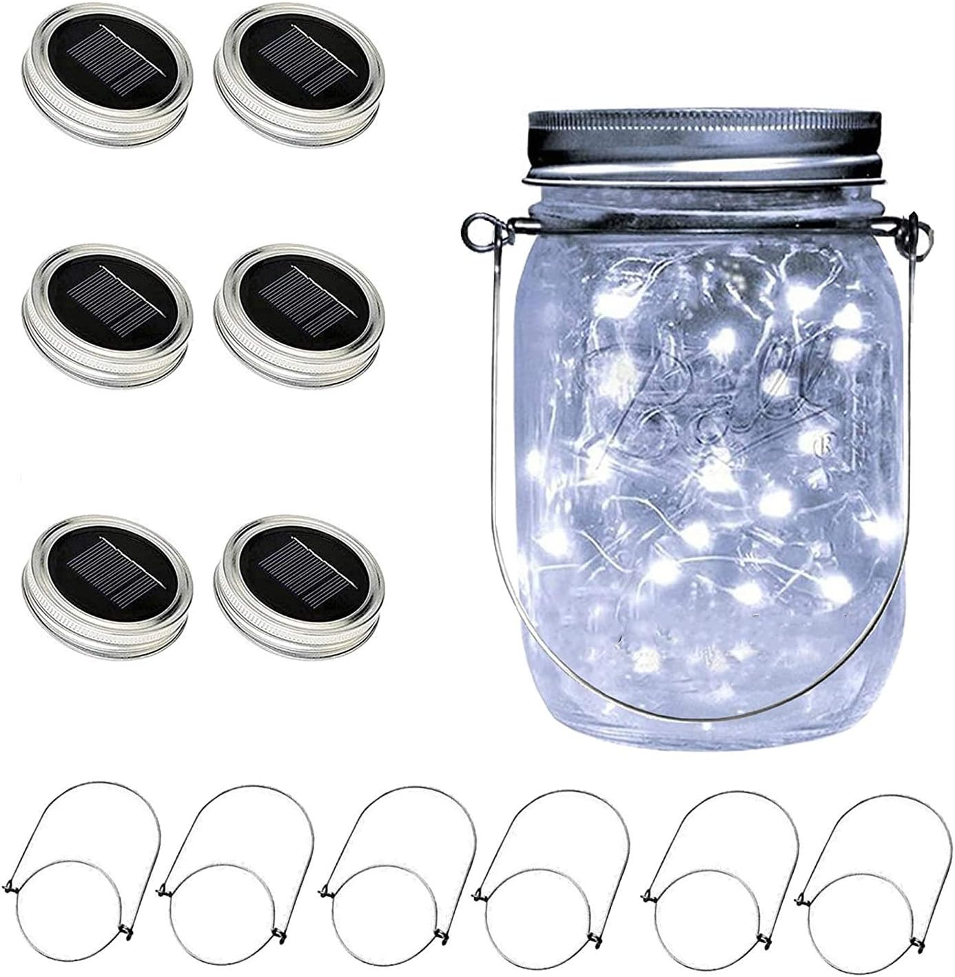 6 Pack Solar Mason Jar Lid Lights for Outside, 30 Led Solar Mason Jar
