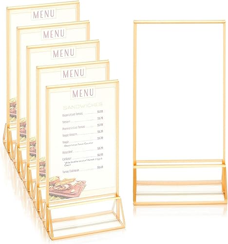 Stockroom Plus - Soporte para letreros de acrílico transparente con bordes dorados, soporte vertical (4 x 6 pulgadas, 6 unidades)
