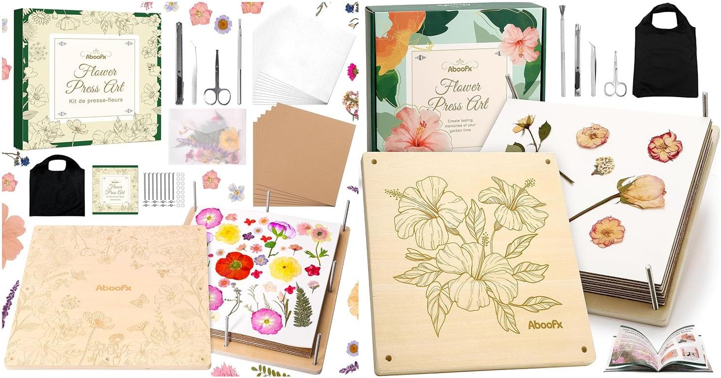Aboofx Flower Press Kit, 11" x 11" & 15" x 15" Wooden Flower Pressing Kit for Craft Pressed Flowers & Plant Press Flor Spring DIY Craft Art
