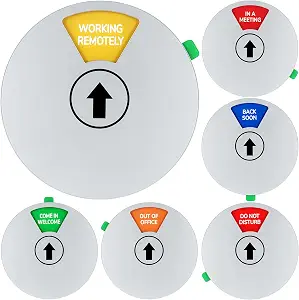 Office Door Sign, White Rotating Status Door Sign with 6 Options - Do Not Disturb, Out of Office, In a Meeting, Come in Welcome, Working Remotely, Back Soon, 6 Inch Round Privacy Signs