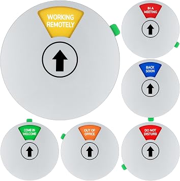 Office Door Sign, White Rotating Status Door Sign with 6 Options - Do Not Disturb/Out of Office/In a Meeting/Come in Welcome/Working Remotely/Back Soon, 6 Inch Round Privacy Signs White