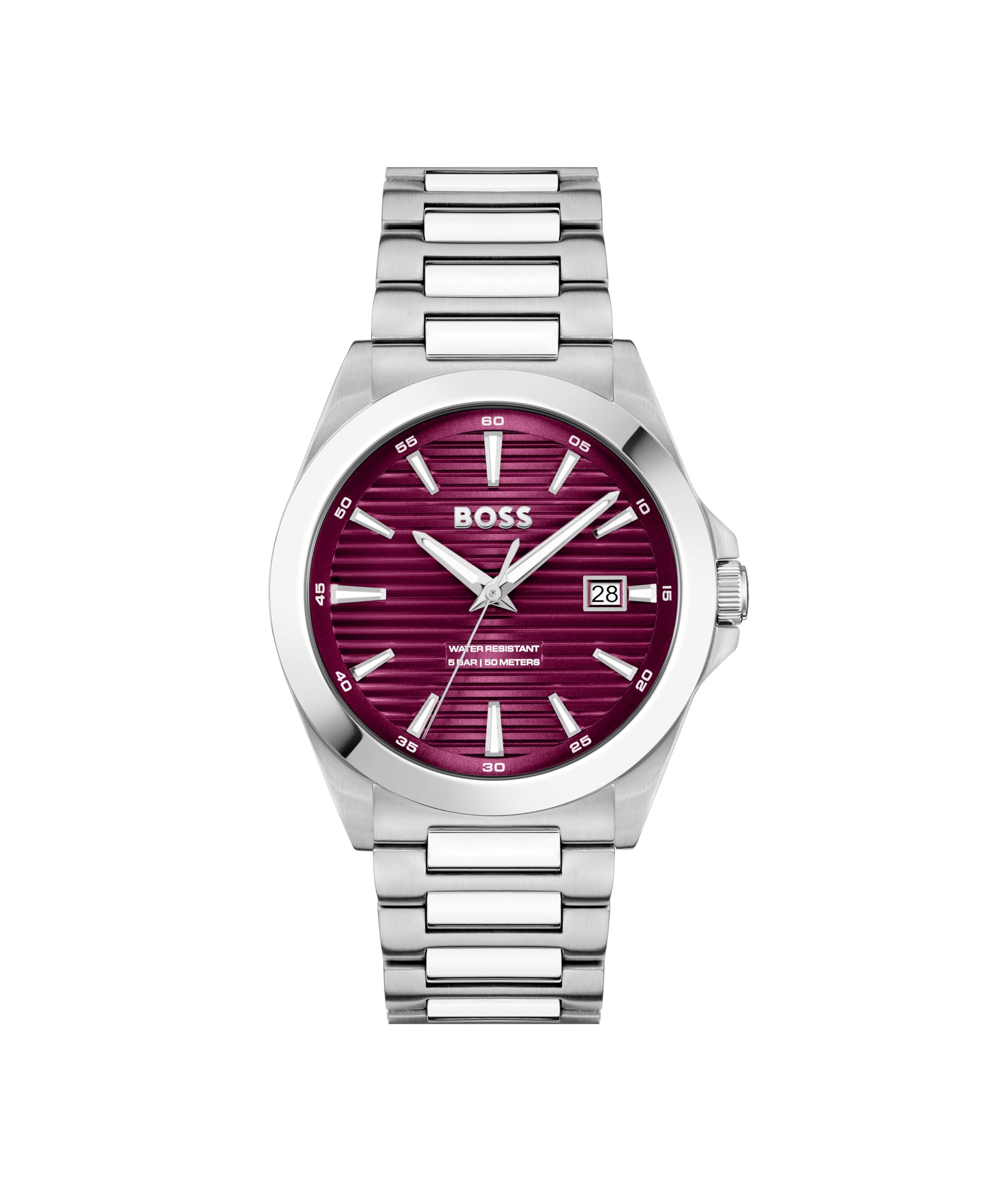 BOSS Three Hand Quartz Movement Watch for Men Strike Collection with Silver Stainless Steel Bracelet - 1514174