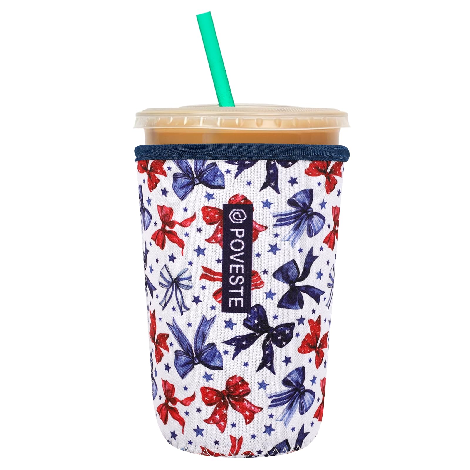 Reusable Neoprene Insulator Sleeve for Iced Coffee &amp; Cold Soda, Coffee Sleeves for Iced &amp; Hot Drinks, Cold Beverage Cooler Compatible with Starbucks, Dunkin (Bow&amp;Patriot, Medium: 22-24oz)