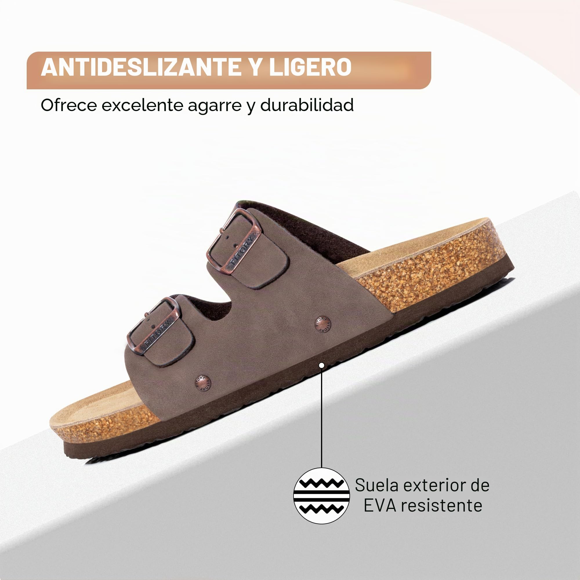 FITORY Sandalias Mujer Planas con Plantilla de Corcho | Chanclas Ajustables Slip-On de Punta Abierta | Tallas 37-43