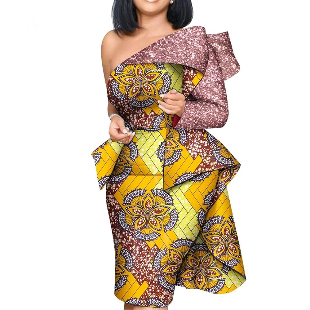 African One Shoulder Dresses for Women Dashiki Print One