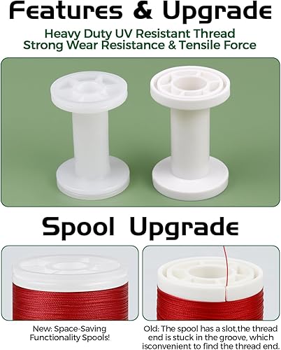 Miniatura 10 de FIVEIZERO - Hilo de tapicería extrafuerte, hilo de nailon unido de 330 yardas para cuero de mezclilla, manualidades, máquina, bricolaje y hogar