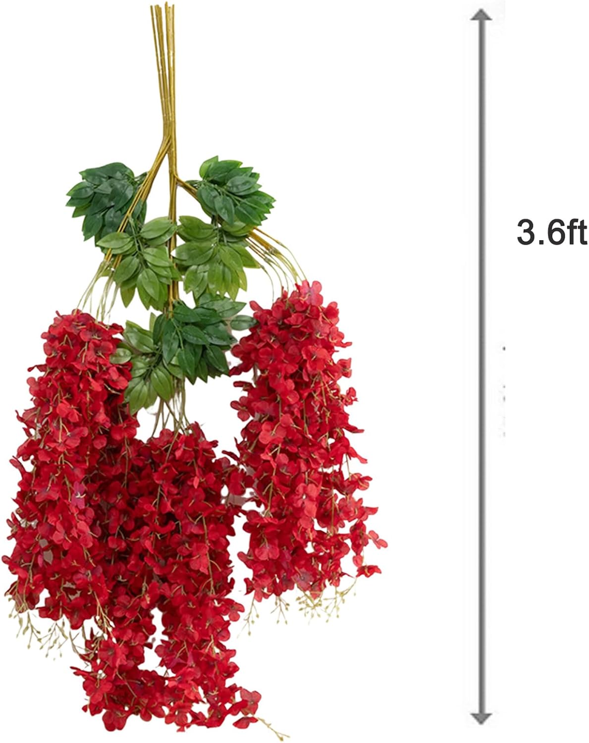 24pcs Wisteria Hanging Flowers,3.6 FT Fake Wisteria,Artificial Wisteria Hanging Flowers Wisteria Garland Arch Silk String for Wedding Garden Party Outdoor Home Wall Decoration (24pcs red)