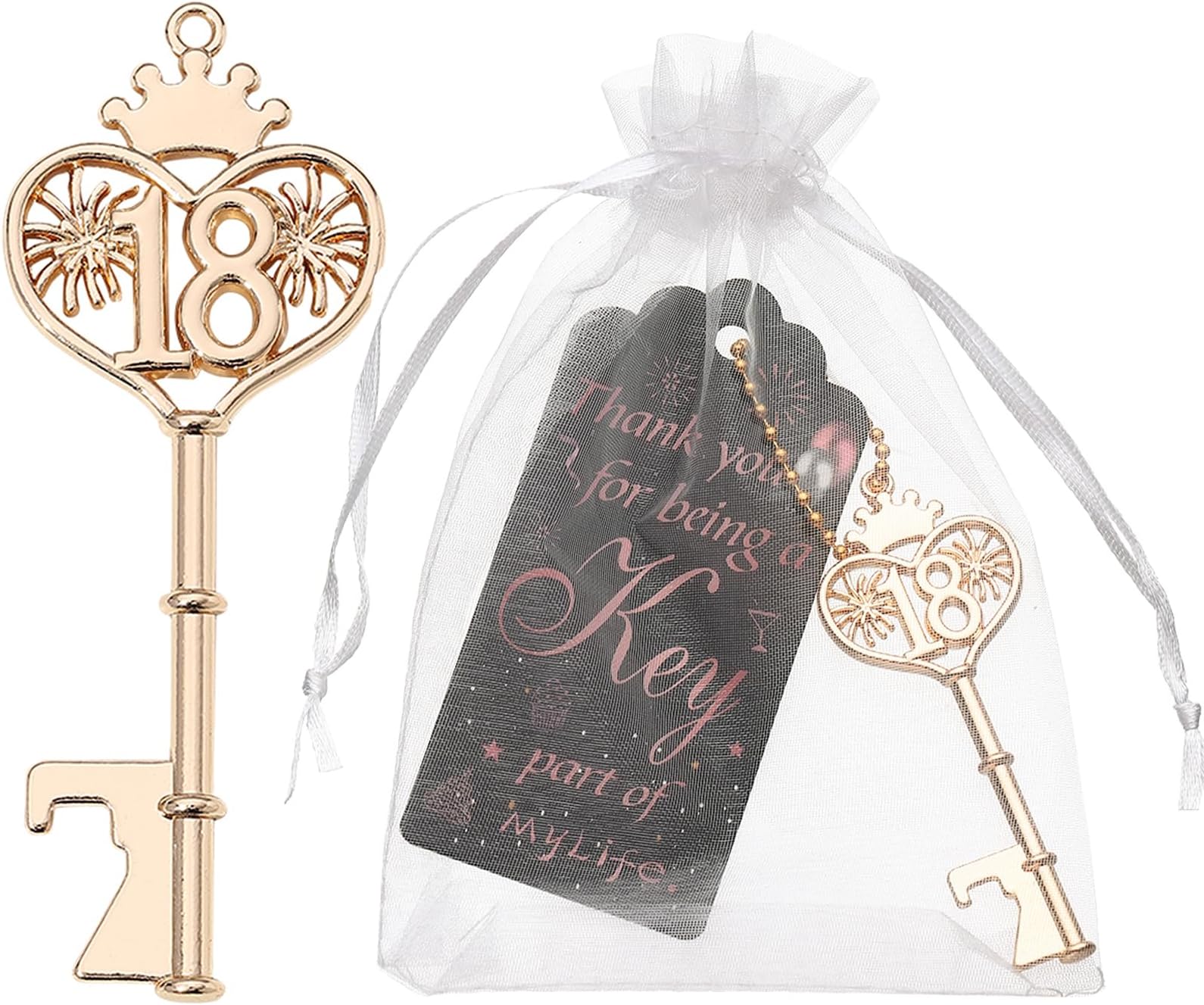 Layseri 24pcs 18th Gold Key Bottle Opener 18th Birthday Party Favors, 18th Key Beer Bottle Opener Favors 18 Anniversary Souvenirs Return Gifts for Guests Party Decor Supplies