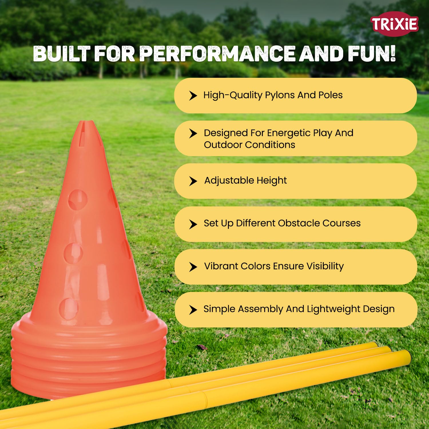 Trixie: - Dog Agility Hurdle Cone Set, Portable Canine Agility Training Set | Increase Your Dog's Concentration, Fitness and Coordination | Also Suitable for Therapeutic Treatment - 23 x 30 cm,78 cm