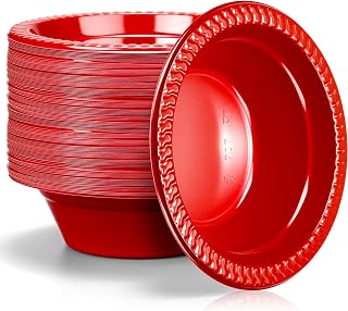 120 Pack 12 oz Red Disposable Plastic Bowls Dessert, Ice Cream, Salad, Soup Serving Cups for Party, Picnic, Food Snacks (Red)