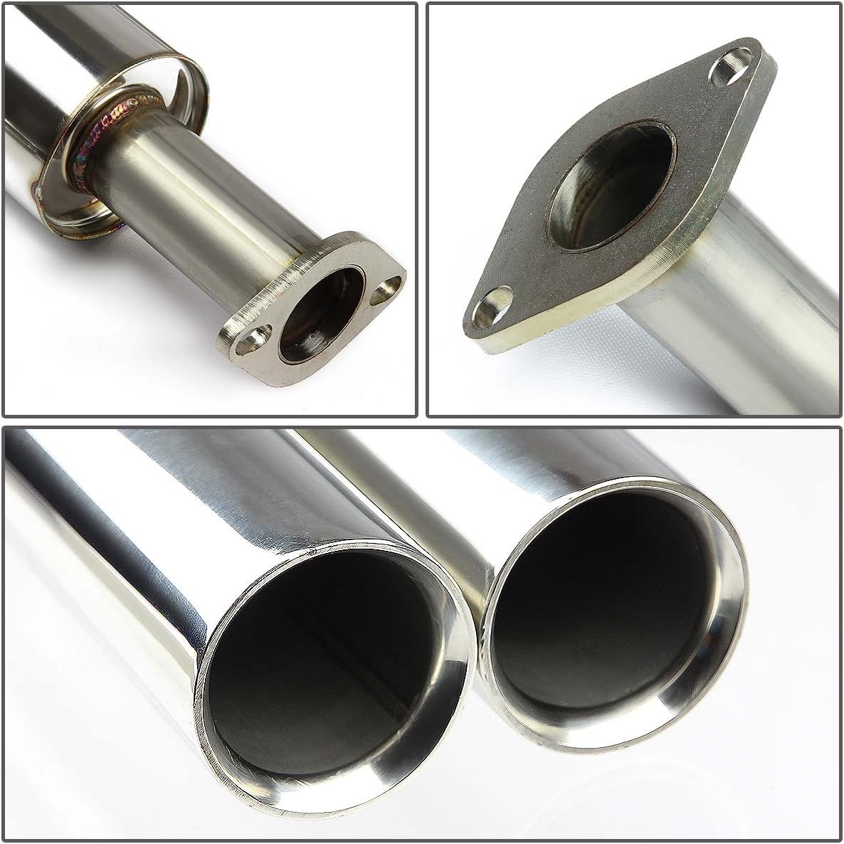 Auto Dynasty 2.5 inches Dual Rolled Muffler Tip Catback Exhaust System Compatible with 2006-2011 Rio, Stainless Steel