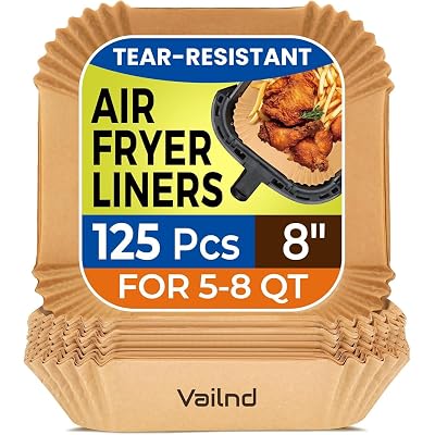 Air Fryer Paper Liners, 125Pcs Parchment Paper, Air Fryer Liners Disposable for Microwave, Non-Stick Air Fryer Liner Square Free of Bleach (8IN)