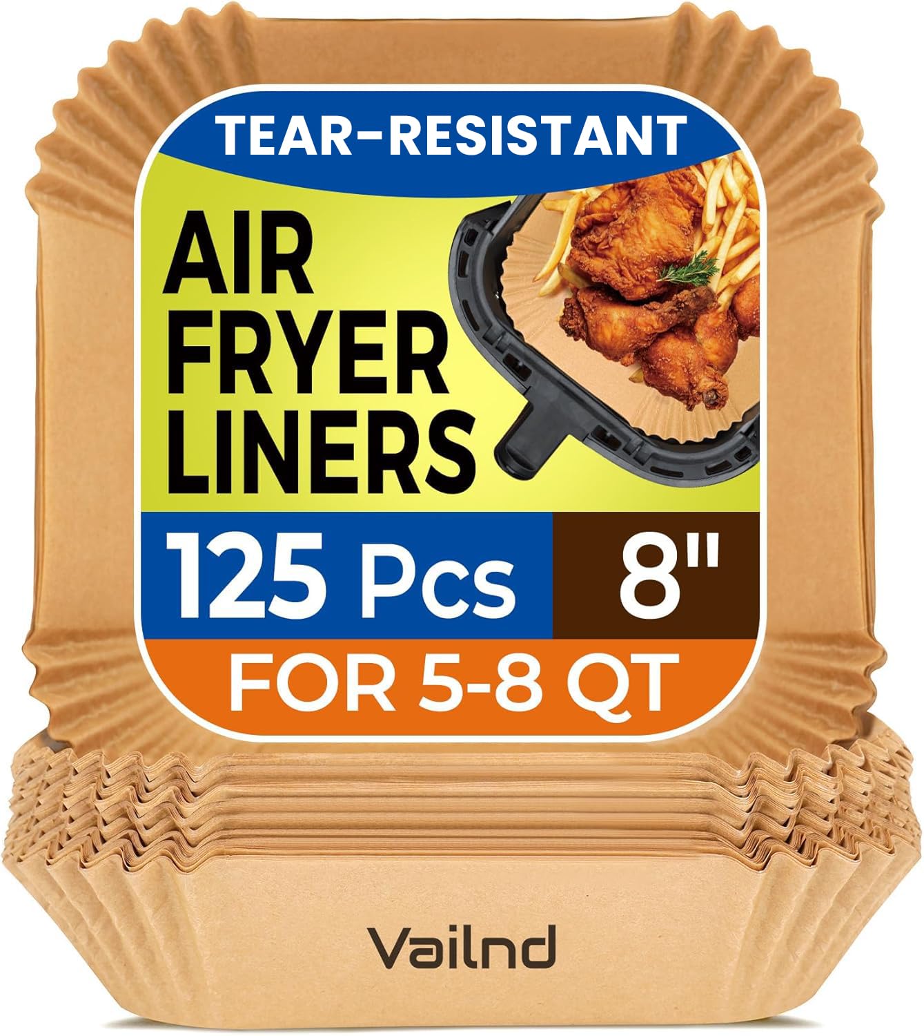Air Fryer Paper Liners 125Pcs Parchment Paper Air Fryer Liners Disposable for Microwave Non-Stick Air Fryer Liner Square