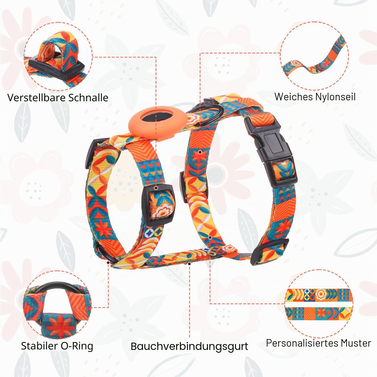 SCENEREAL Katzengeschirr und Leine, ausbruchsicher, mit Airtag-Halter, verstellbares Geschirr für Kätzchen, große Katzen, Weste, Geschirr für Spaziergänge, Outdoor, drinnen, Frühling, Sommer, Urlaub,